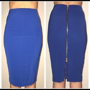 NWT H&M Sexy Blue Zipper Back Midi Pencil Skirt